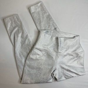 Alo Sz Small High Waist Leggings Full Length Airbrushed Slate Metallic White